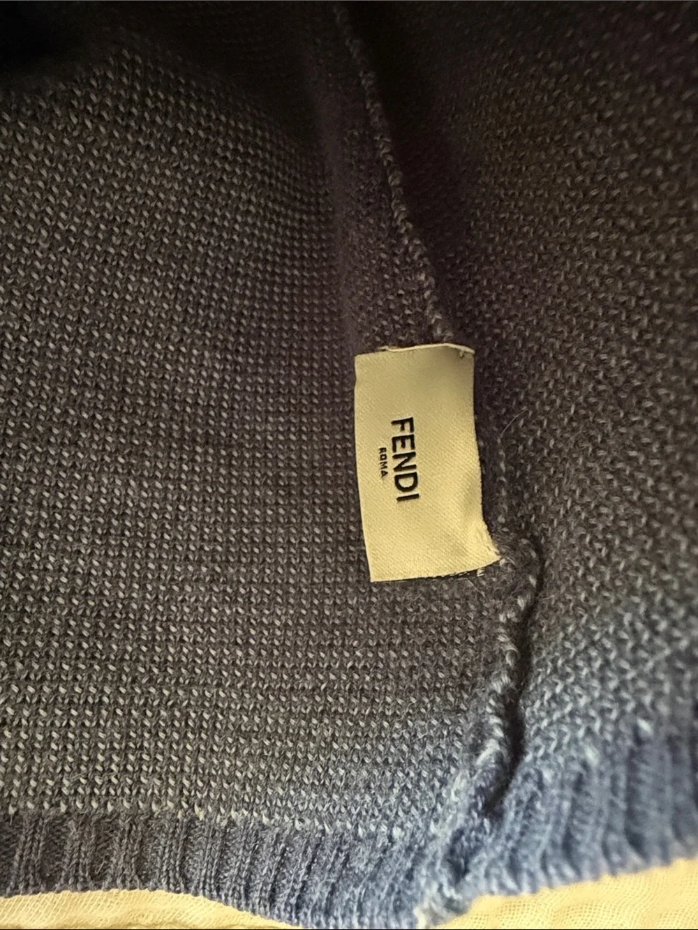 Fendi Kids Navy Blue Knit Beanie with Light Gray Logo One Size fits up to 5T